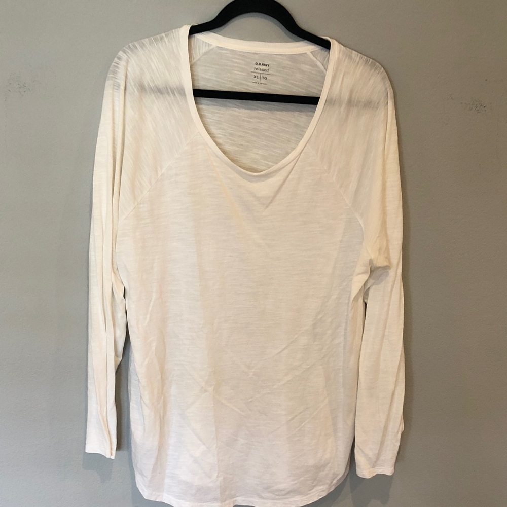 Old Navy Women's White Scoop Neck Long Sleeve Top